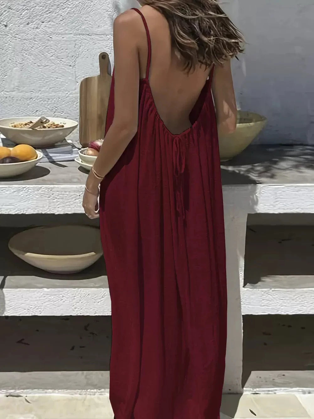 Backless Cami Dresses Open Back Lounge Dress Spaghetti Strap Sleeveless House Dress Long Sundress Holiday Beach Wear